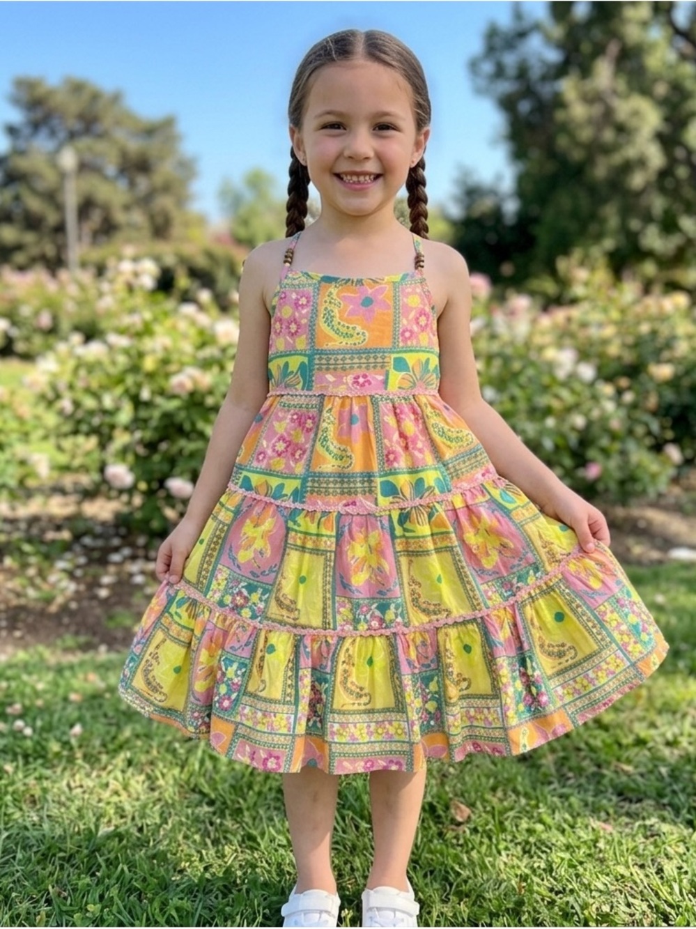 Have Pink & Yellow Floral Patchwork Tiered Sundress